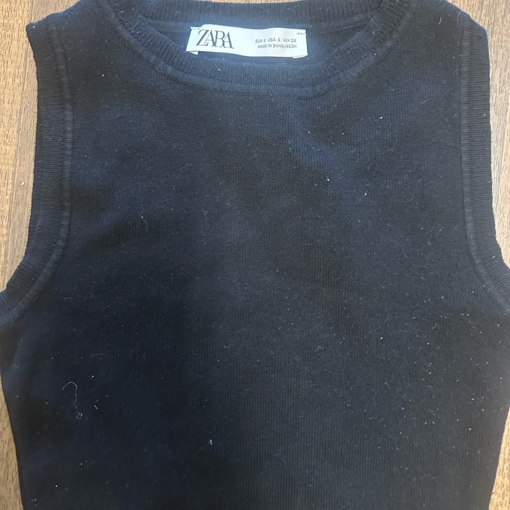 Zara Black Fitted Sleeveless Crop Tank Top - Picture 6 of 12